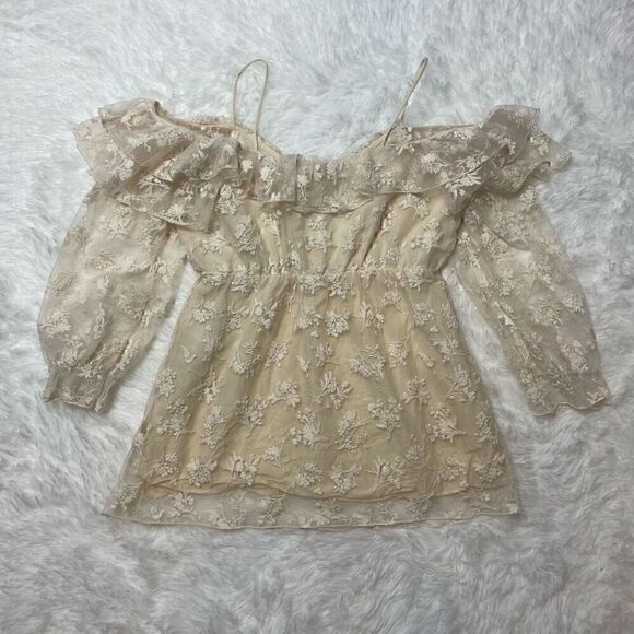 Zara Embroidered Ruffle Off Shoulder Lace Top Blouse Size XS Cream - Picture 14 of 14